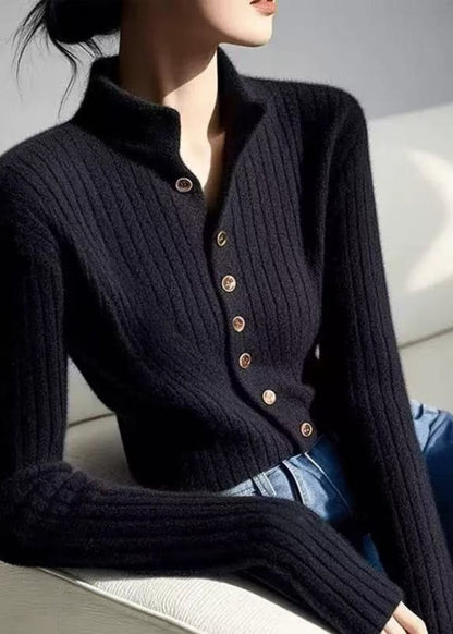 Italian Oatmeal Hign Neck Button Knit Cardigans Spring