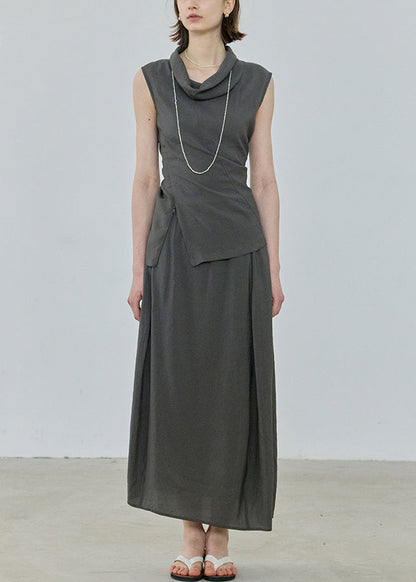 Italian Orange Turtle Neck Cotton Two Pieces Set Sleeveless