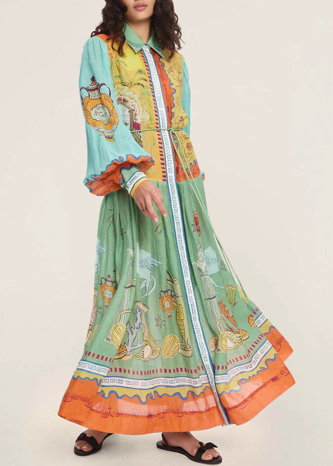 Italian Peter Pan Collar Button Long Shirts Dress Fall