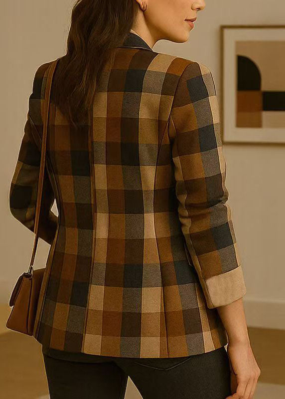 Italian Peter Pan Collar Plaid Button Cotton Suit Coat Fall