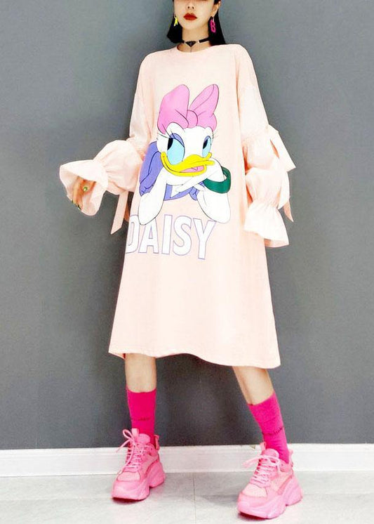 Italian Pink Loose Fashion Fall Long Sleeve Long Dresses - SooLinen