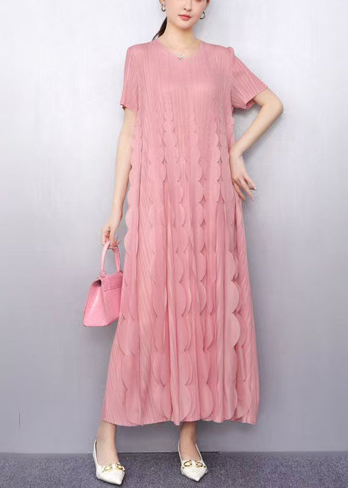 Italian Pink Ruffles Chiffon Long Dress Summer