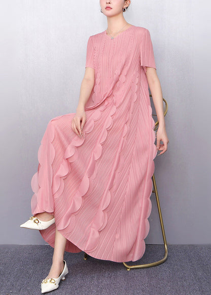 Italian Pink Ruffles Chiffon Long Dress Summer