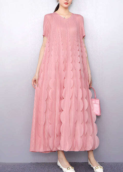Italian Pink Ruffles Chiffon Long Dress Summer