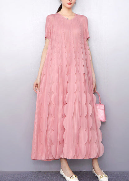 Italian Pink Ruffles Chiffon Long Dress Summer