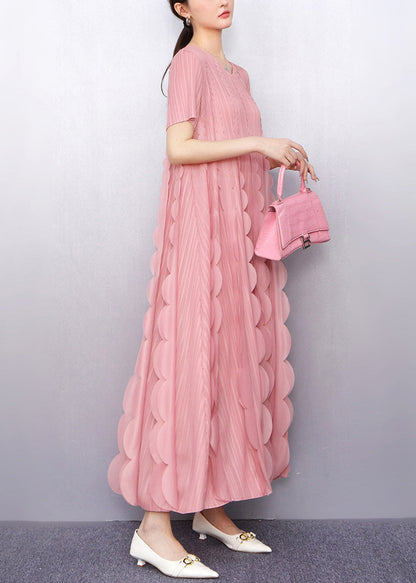 Italian Pink Ruffles Chiffon Long Dress Summer
