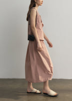 Italian Pink Square Collar Tops And Skirts Cotton Two Pieces Set Sleeveless