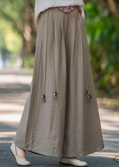 Italian Pink Tasseled Embroidered Linen Straight Pants Spring