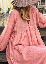 Load image into Gallery viewer, Italian Pink V Neck Patchwork Long Dress Bracelet Sleeve