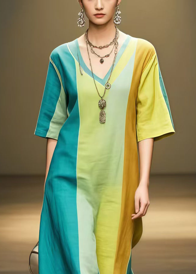 Italian Polychrome Oversized Patchwork Cotton Long Dresses Summer