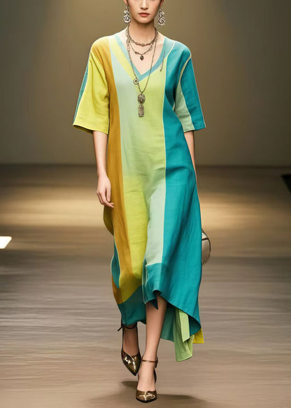 Italian Polychrome Oversized Patchwork Cotton Long Dresses Summer