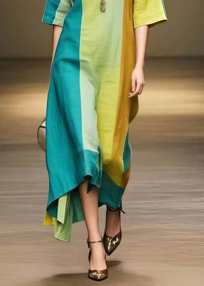 Italian Polychrome Oversized Patchwork Cotton Long Dresses Summer