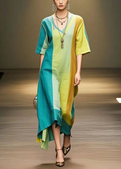 Italian Polychrome Oversized Patchwork Cotton Long Dresses Summer