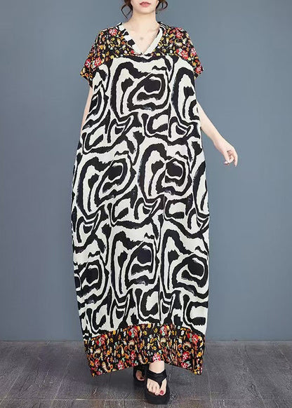 Italian Print Oversized Patchwork Cotton Vacation Dresses Summer