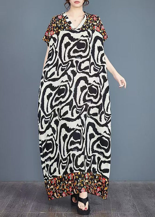 Italian Print Oversized Patchwork Cotton Vacation Dresses Summer