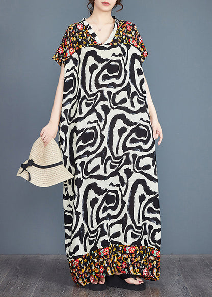 Italian Print Oversized Patchwork Cotton Vacation Dresses Summer