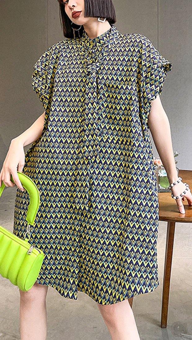 Italian Print Pockets Cotton Button Summer Ankle Dress - SooLinen