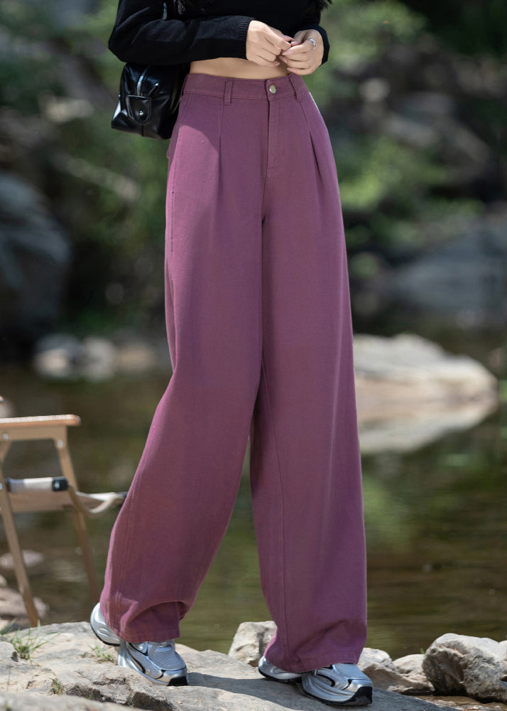 Italian Purple High Waist Denim Straight Pants Spring