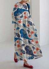 Load image into Gallery viewer, Italian Purple O-Neck Print Pockets Party Maxi Dress Bracelet Sleeve