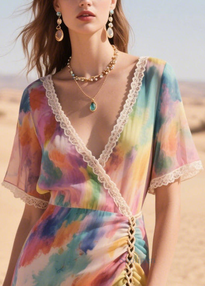 Italian Purple Print Cross Strap Chiffon Mini Dress Summer