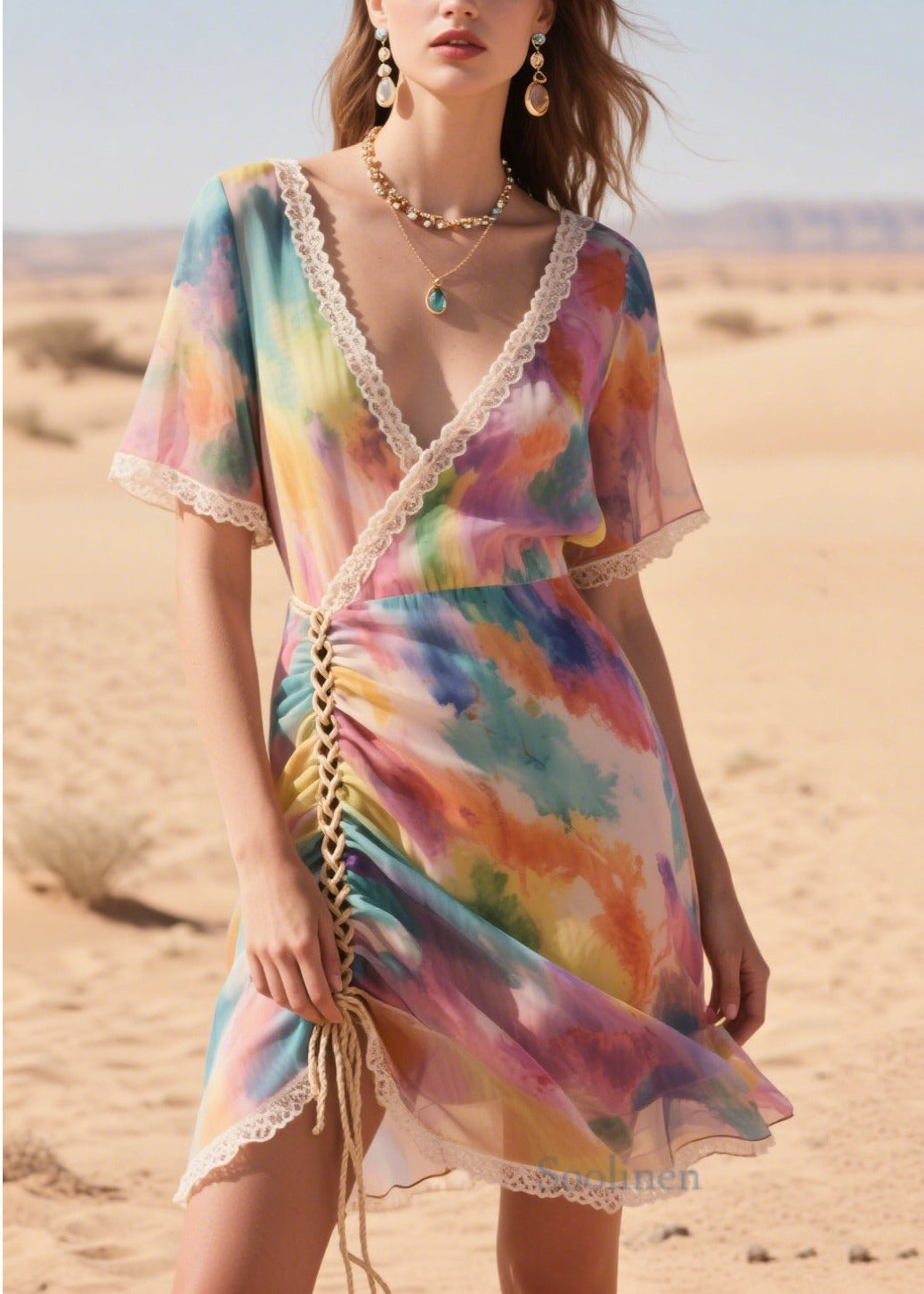 Italian Purple Print Cross Strap Chiffon Mini Dress Summer