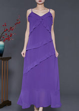 Load image into Gallery viewer, Italian Purple Ruffled Chiffon Spaghetti Strap Dress Two Piece Set Summer