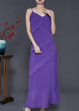 Load image into Gallery viewer, Italian Purple Ruffled Chiffon Spaghetti Strap Dress Two Piece Set Summer