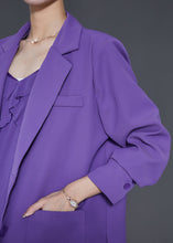 Load image into Gallery viewer, Italian Purple Ruffled Chiffon Spaghetti Strap Dress Two Piece Set Summer