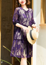Load image into Gallery viewer, Italian Purple Ruffled Lace Up Chiffon Dresses Half Sleeve