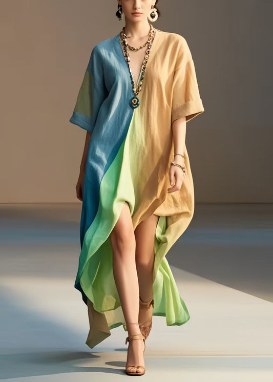 Italian Rainbow Oversized Low High Design Cotton Maxi Dresses Summer