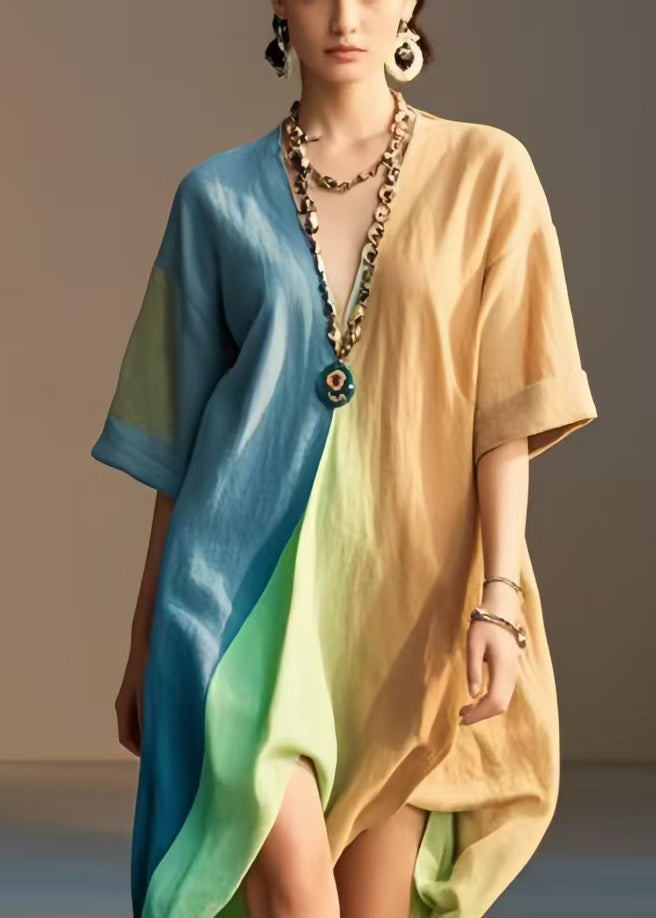 Italian Rainbow Oversized Low High Design Cotton Maxi Dresses Summer