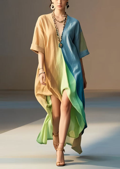 Italian Rainbow Oversized Low High Design Cotton Maxi Dresses Summer