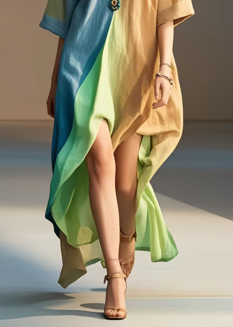 Italian Rainbow Oversized Low High Design Cotton Maxi Dresses Summer