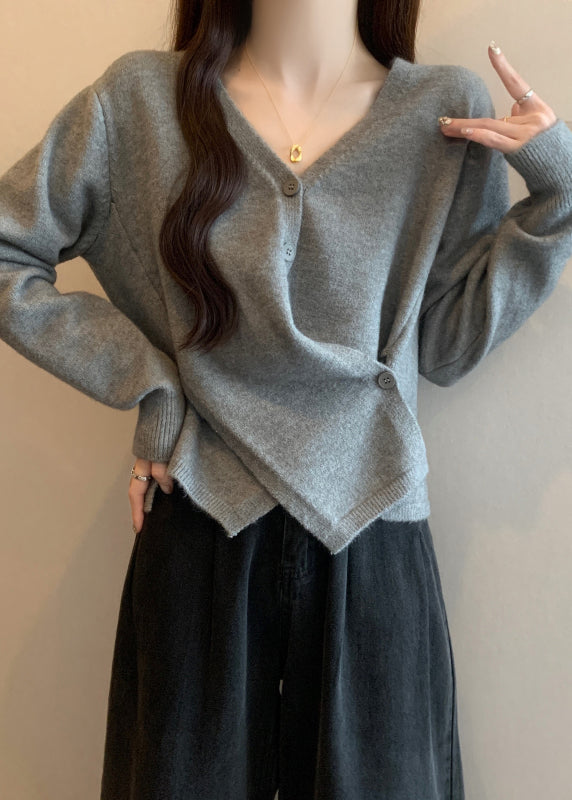 Italian Red Asymmetrical Design Knit Sweater Tops Fall