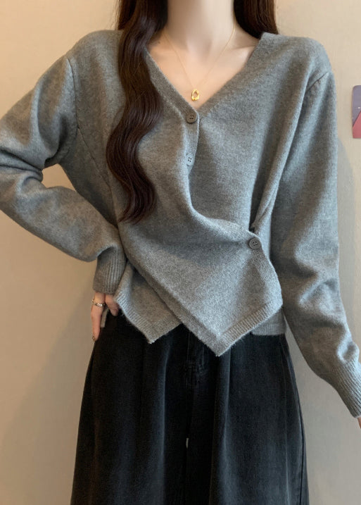 Italian Red Asymmetrical Design Knit Sweater Tops Fall