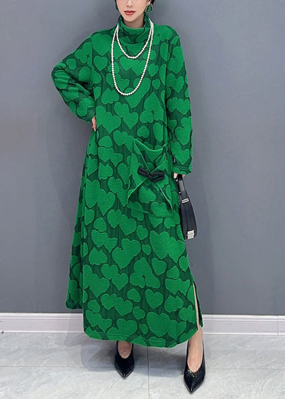 Italian Red Hign Neck Jacquard Patchwork Cotton Dresses Fall