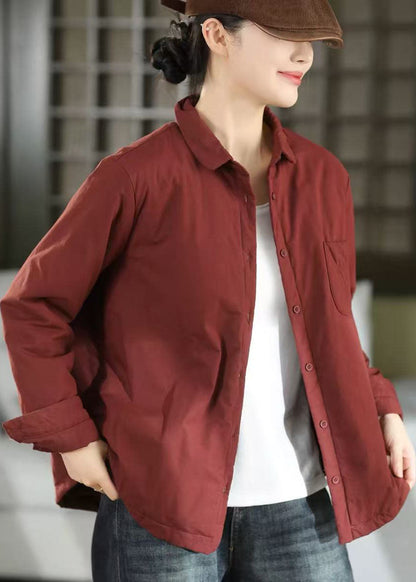 Italian Red Oversized Pockets Fine Cotton Filled Coats Winter