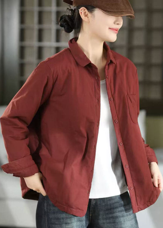Italian Red Oversized Pockets Fine Cotton Filled Coats Winter
