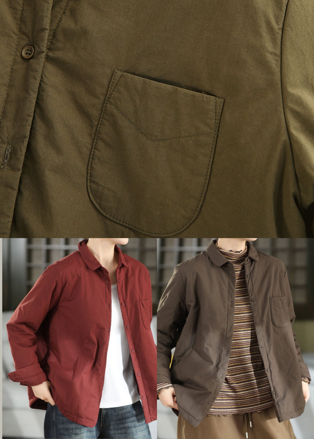 Italian Red Oversized Pockets Fine Cotton Filled Coats Winter