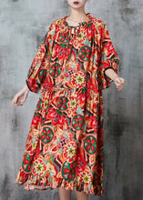 Load image into Gallery viewer, Italian Red Oversized Print Cotton Dress Batwing Sleeve