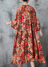 Load image into Gallery viewer, Italian Red Oversized Print Cotton Dress Batwing Sleeve