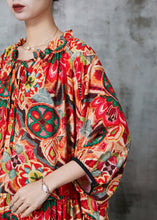 Load image into Gallery viewer, Italian Red Oversized Print Cotton Dress Batwing Sleeve