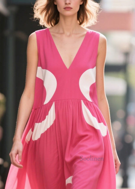 Italian Rose Print Chiffon Maxi Dress Oversized Summer