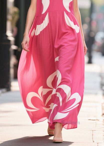 Italian Rose Print Chiffon Maxi Dress Oversized Summer