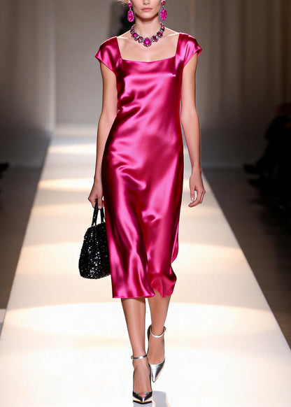Italian Rose Square Collar Silk Draping Dress Summer
