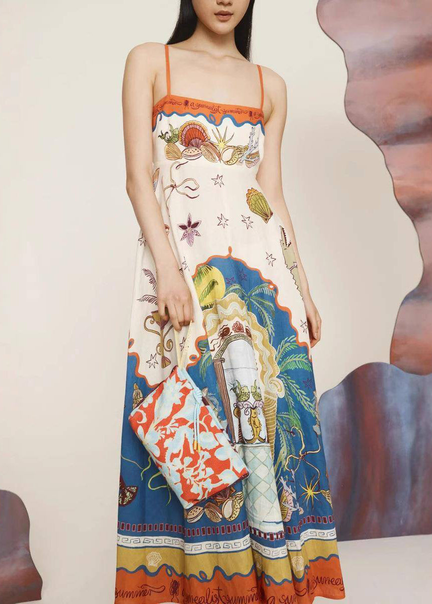 Italian Slash Neck Long Spaghetti Strap Dress Sleeveless