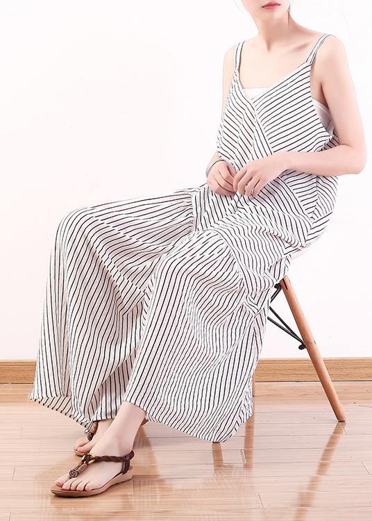 Italian Spaghetti Strap asymmetric chiffon clothes For Women white striped Dress Summer - SooLinen