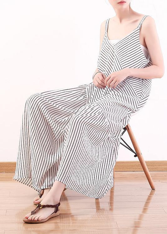 Italian Spaghetti Strap asymmetric chiffon clothes For Women white striped Dress Summer - SooLinen