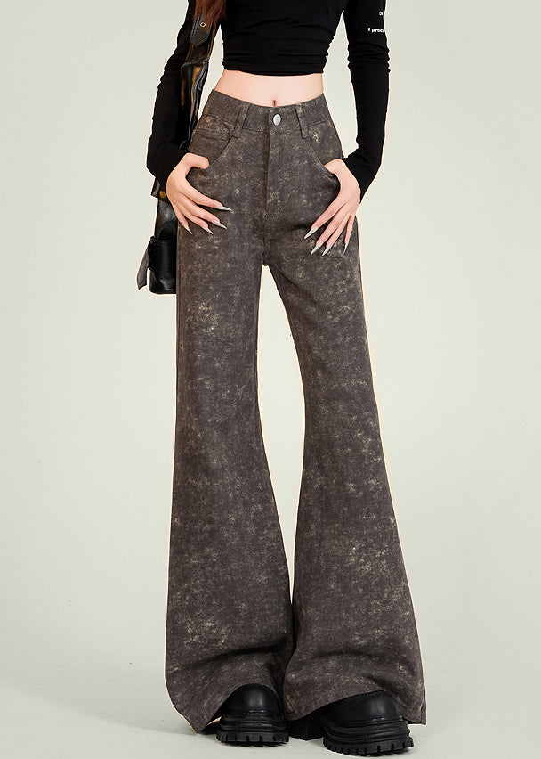 Italian Tie Dye Pockets High Waist Denim Flared Trousers Spring