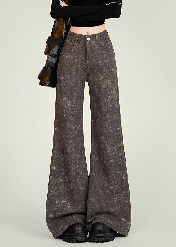 Italian Tie Dye Pockets High Waist Denim Flared Trousers Spring